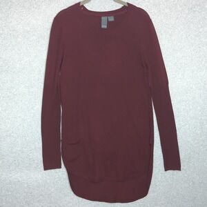 Quinn Womens Tunic Sweater S Red‎ Wine Round Hem Long Sleeve Casual Y2K  Top